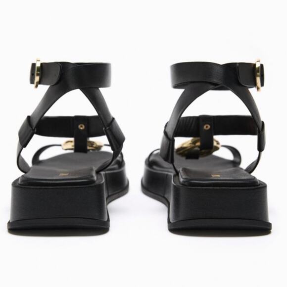Zara Black Sandals with Gold Buckle - Picture 7 of 15